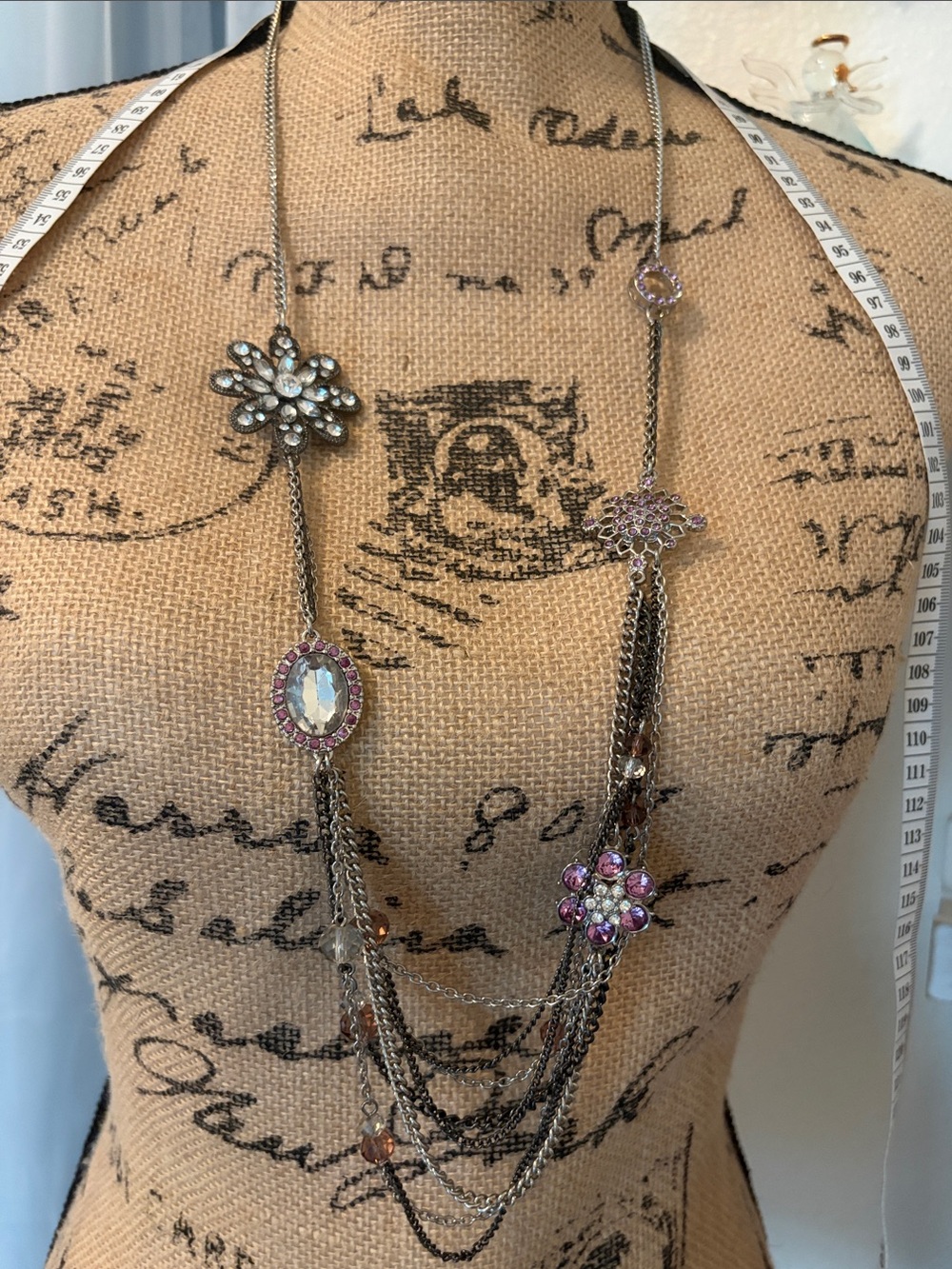 Vera Wang Silver-Tone Multi-Strand Necklace with Pink and Clear Crystals
